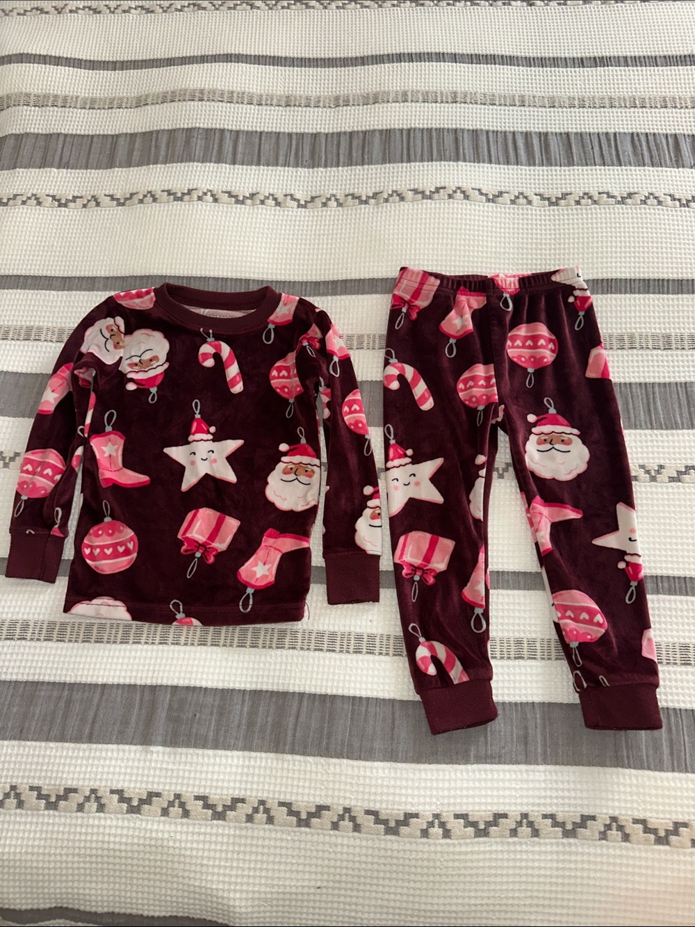 Carter's Burgundy and Pink Holiday Ornament Pajama Set
